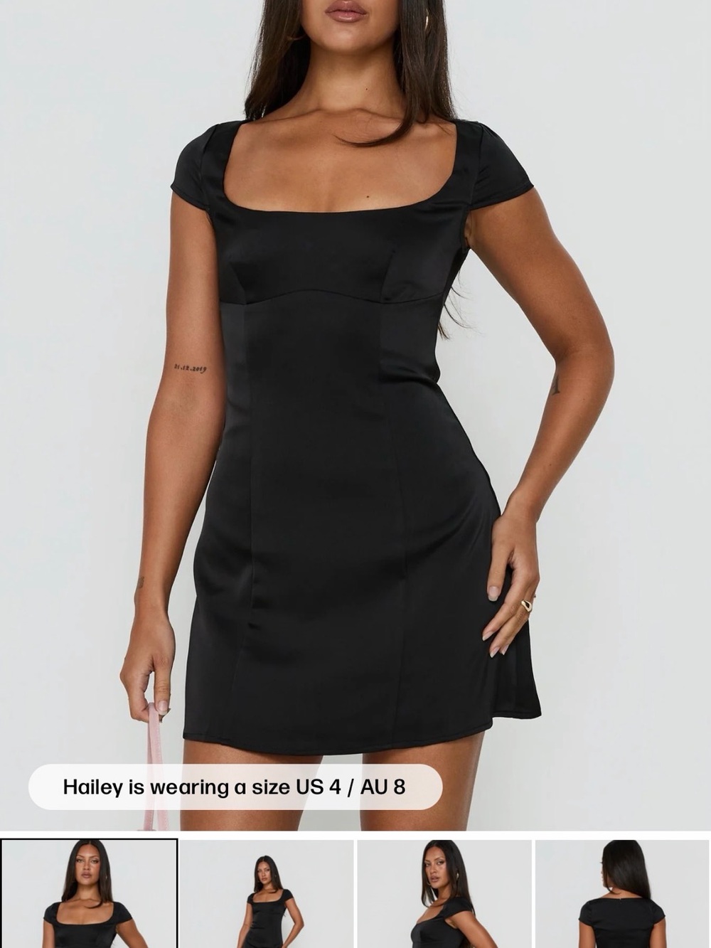 Princess Polly Black Square-Neck Mini Dress with Cap Sleeves